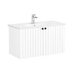 Vitra Root Groove 69310 Lavabo Dolabı, Kapaklı, 100 Cm, Mat Beyaz, Yuvarlak Lavabolu